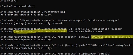 bcdbedit: create boot entry for efi system partition