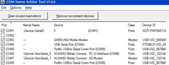 com name arbiter reset tool to reset com port number assignment