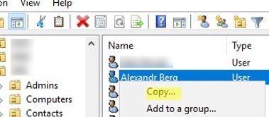 copy active directory user