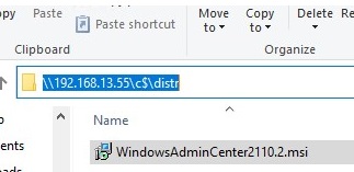 copy windowsadmincenter.msi to hyperv server