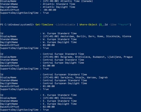 powershell filter timezones