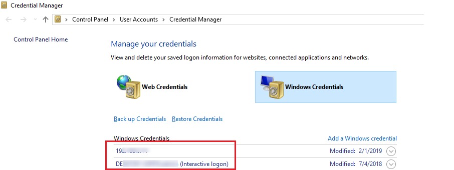 windows saved credentials