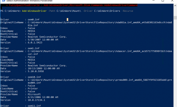 Add-WindowsDriver powershell cmdlet to inject drivers to the offline install.wim image