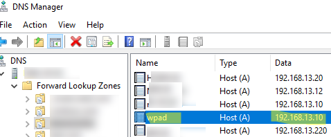 Creating a WPAD entry in DNS on Windows Server AD