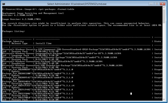 DISM /Image:D: Get-Packages - list installed updates