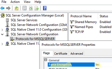 force ssl encryption for sql server connections