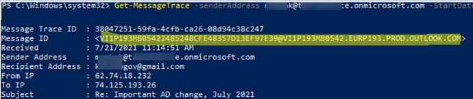 getting MessageId from the Get-MessageTrace 