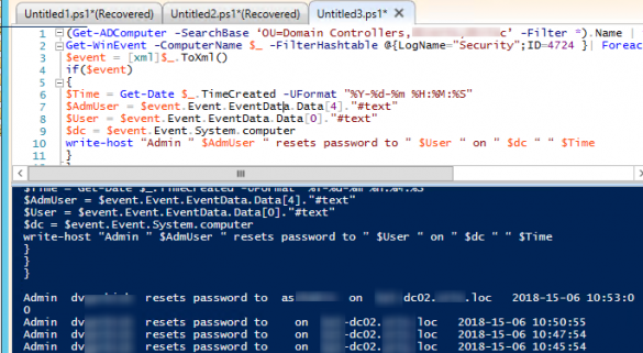 How to track who reset the password of a user in Active Directory using powershell