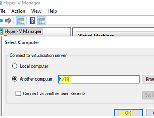 Hyper-V Manager - connect to remote host in workgroup
