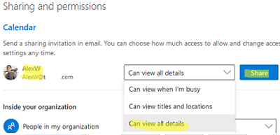 Setting calendar permissions in outlook web access and 