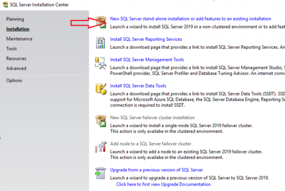 sql server 2019 installation center