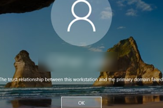 windows 10 domain user logon error: The trust relationship between this workstation and the primary domain failed.