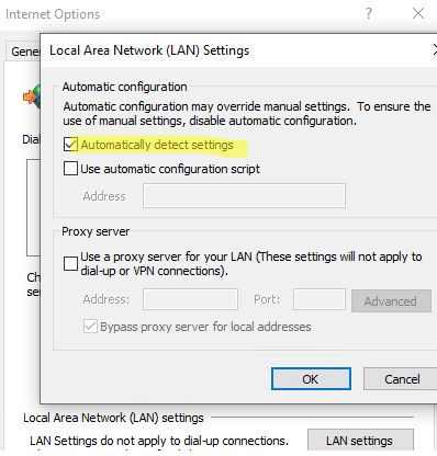 Windows: enable WPAD with Automatic Detect Settings option in Internet Options