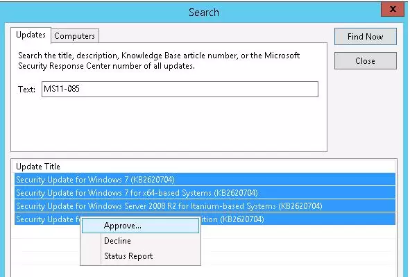 Approve updates in WSUS