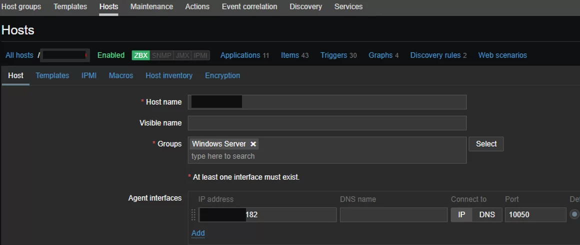 adding new agentless host to zabbix