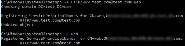 adding spn for ad user account using setspn.exe 