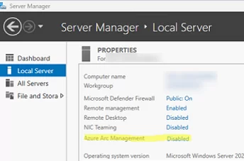 Azure Arc Management in Windows Server Manager 