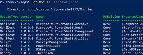 built-in powershell modules on linux