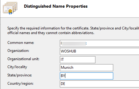 Configure certificate distinguished name properties
