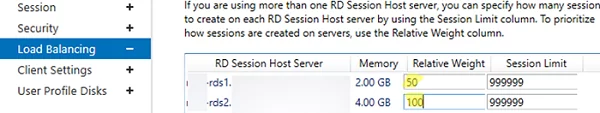 configure relative weight on windows server rds