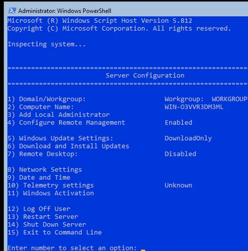 Configure Server Using Sconfig tool on Windows Server Core 2019