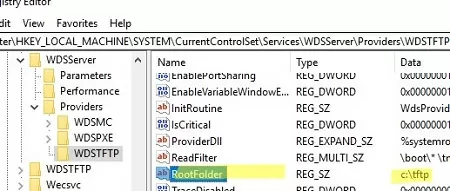 configure tftp server settings via registry