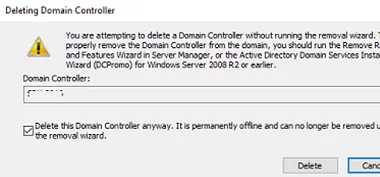 confirm domain controller account removal
