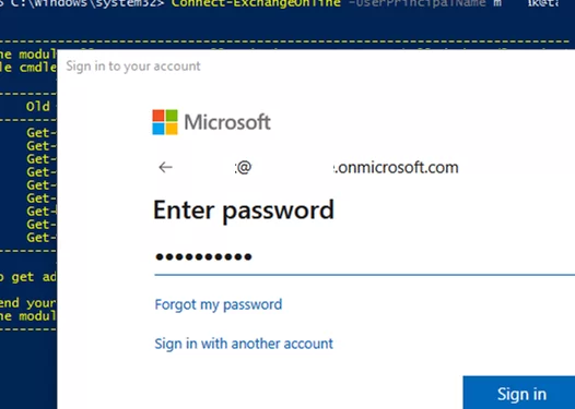 Connect-ExchangeOnline PowerShell cmdlet with modern auth