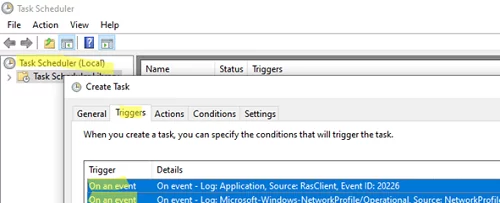Create reconnection triggers in Task Scheduler