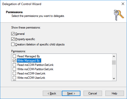 delegate ad permissions Write Description and Write Managed By