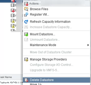 Delete Datastore on vmware esxi host