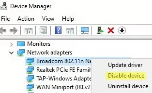 disable and enable wifi nic on windows