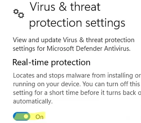 Disable Real-time protection in Microsoft Defender