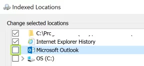 Disable the indexing for Microsoft Outlook