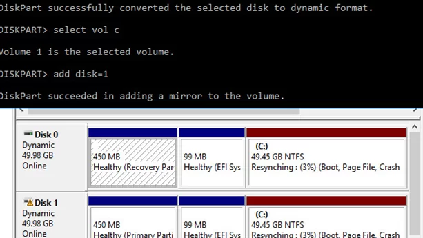 diskpart add second drive to mirror