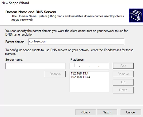 DNS settings for DHCP clients