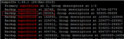 dumpe2fs get backup superblock
