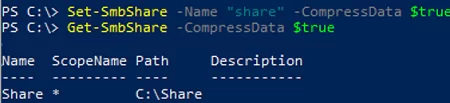 enable SMB Compression with PowerShell Set-SmbShare CompressData $true