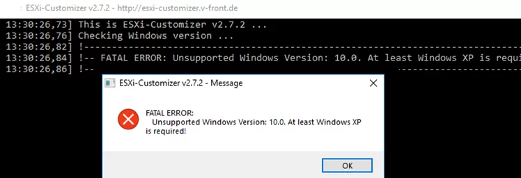 ESXi-Customizer FATAL ERROR: Unsupported Windows Version: 10.0