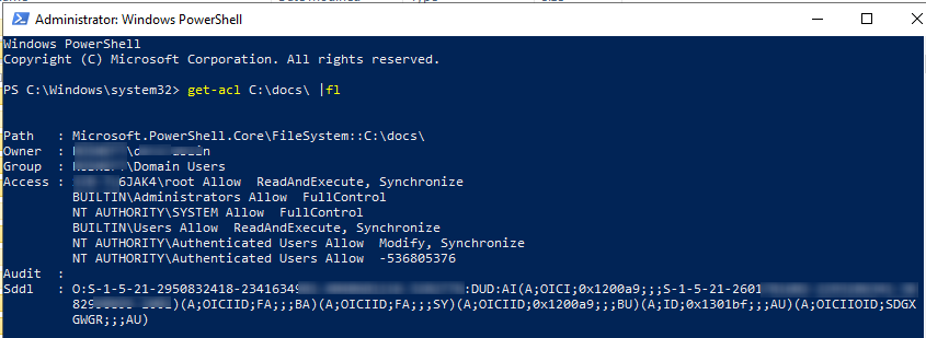 get-acl - powershell cmdlet to list current ntfs permissions