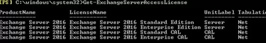 get-exchangeserveraccesslicense types with powershell