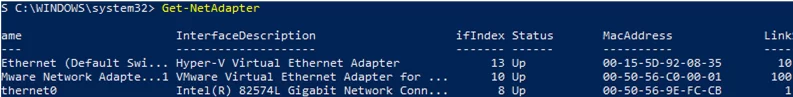 Get-NetAdapter - list connected network adapters