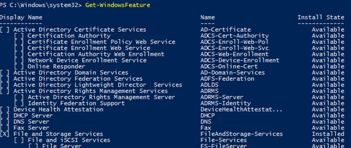 Get-WindowsFeature get all available roles and features on windows server via powershell