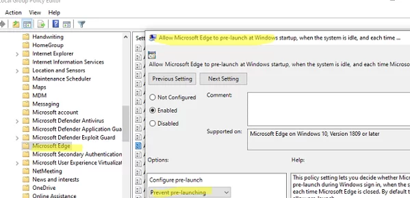 GPO: Allow Microsoft Edge to pre-launch at Windows startup