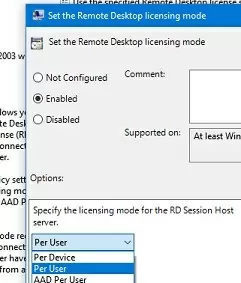 GPO: set per-user remote desktop license mode