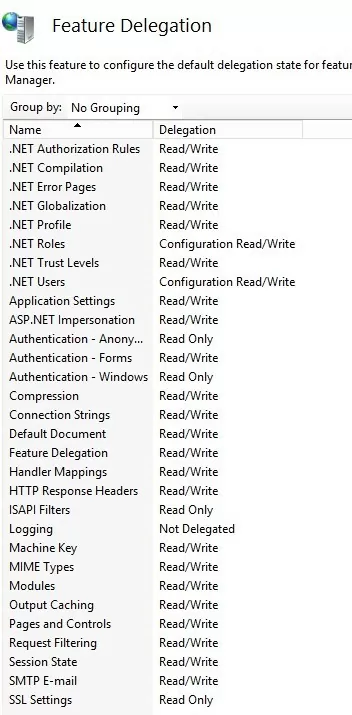 IIS Feature Delegation