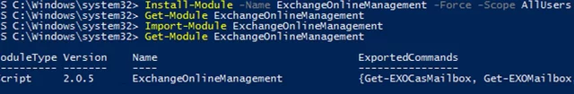 install and import EchangeOnlineManagement (EXOv2) powershell module
