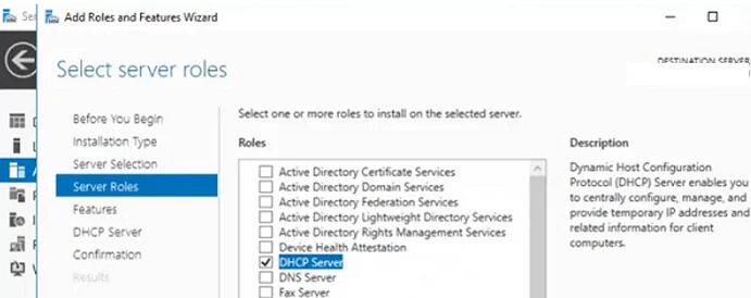 install DHCP Server role on Windows Server 2019