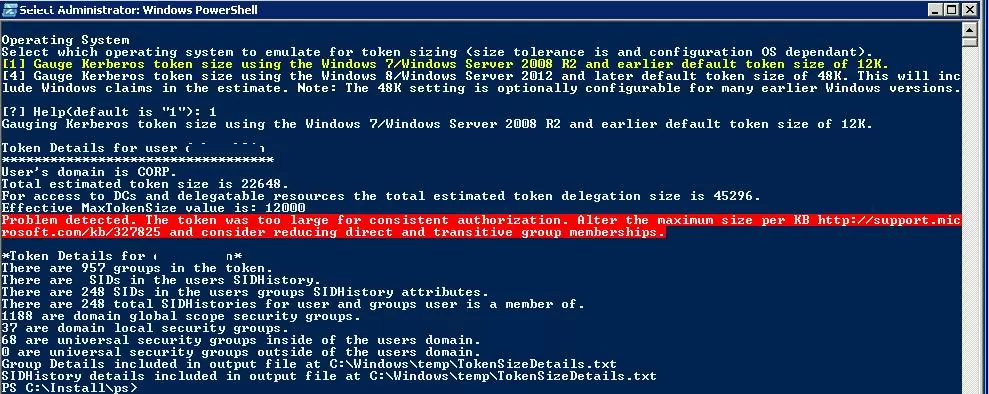 Large Kerberos token size