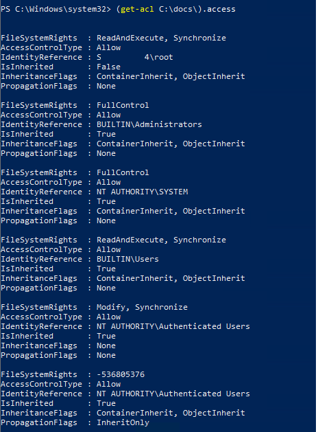list ntfs access permissions with powershell